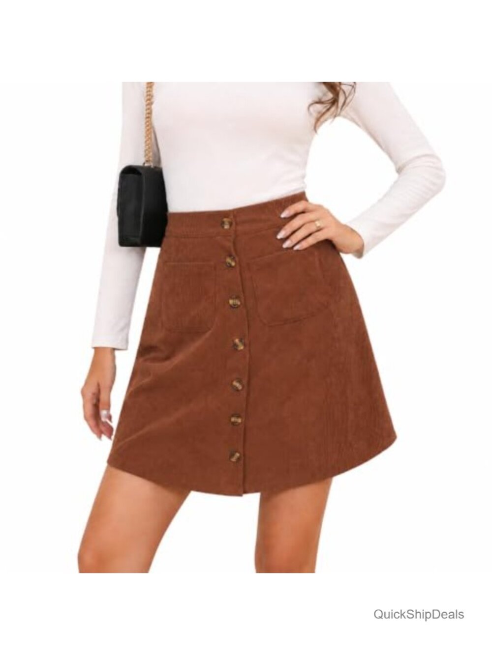 Corduroy A-Line Mini Skirt High Waist with Pockets